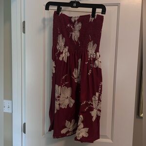 Maroon and White Smocked strapless dress